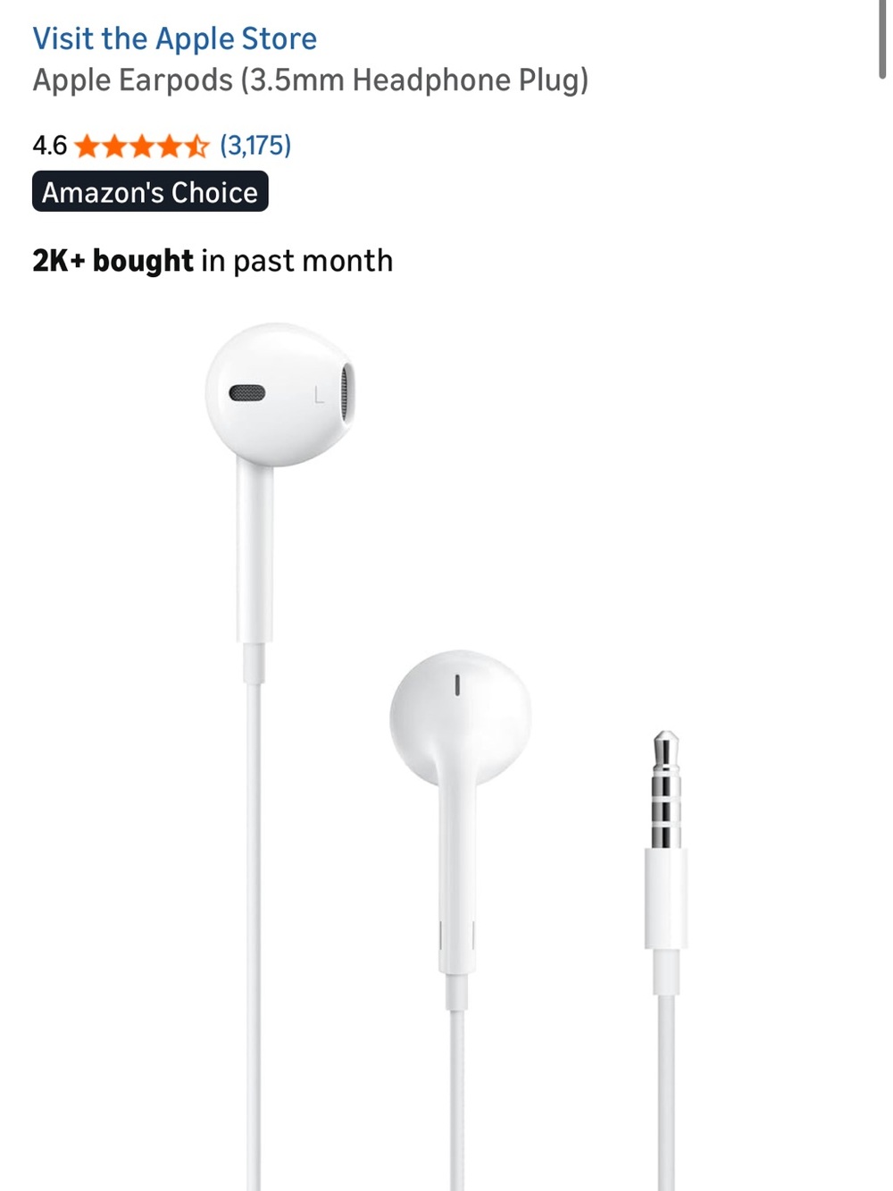 Apple White EarPods with 3.5mm Headphone Plug